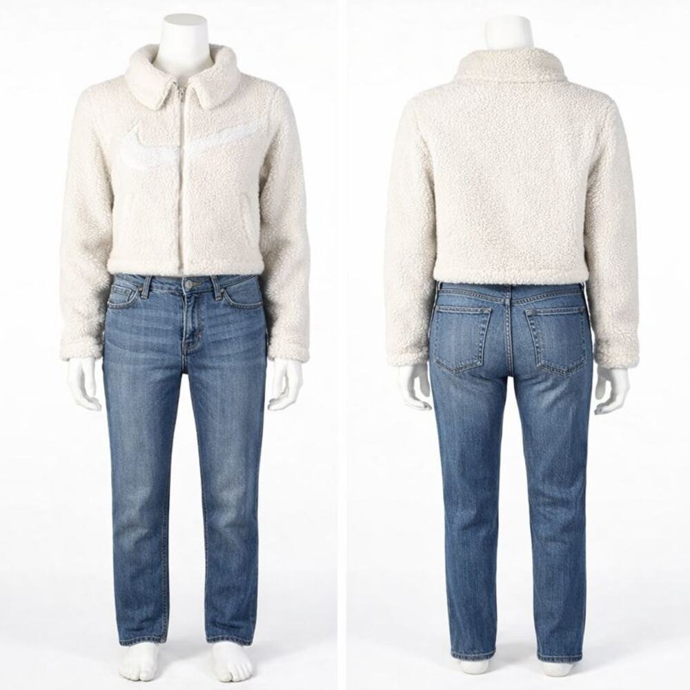 Nike Sherpa Fleece Jacket Big Swoosh Cream White Women’s M Cozycore Streetwear